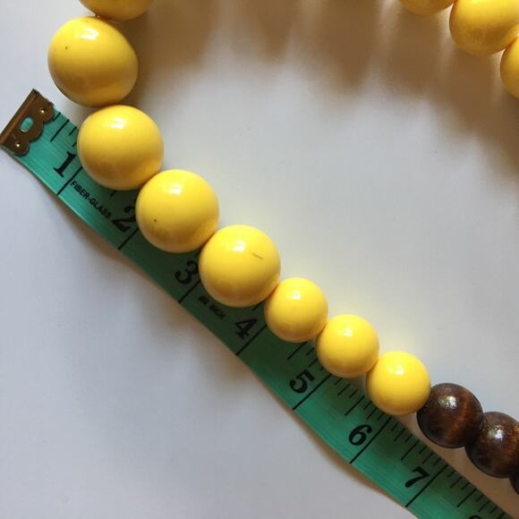 Massive chunky yellow and dark brown beaded necklace, graduated - Picture 6 of 8